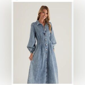 Vintage denim prairie dress | puff sleeve button front maxi | Scandi cottagecore